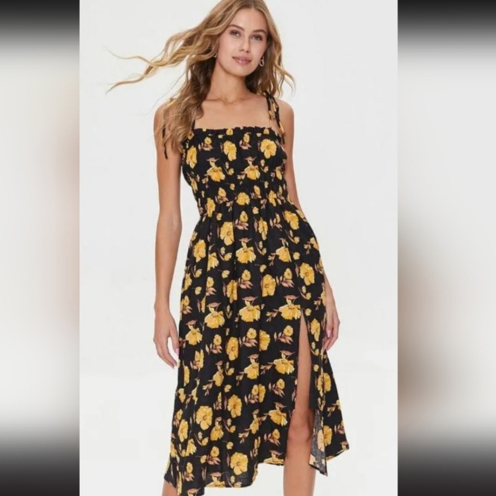 Floral Linen Blend Midi Dress Small NWOT
